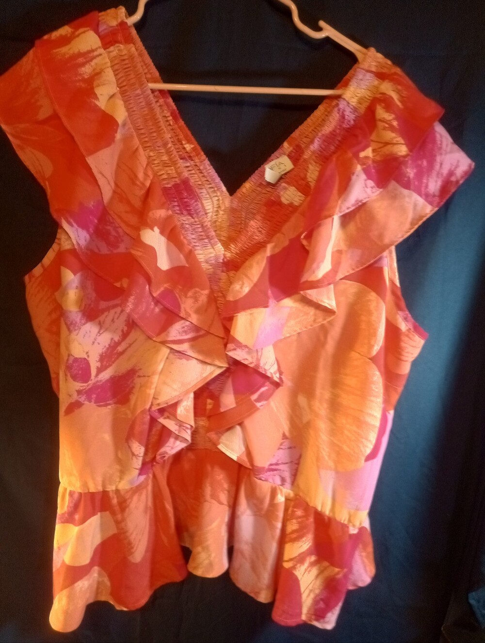 Sofia Jeans Women's Ruffled Plus Size V-Neck Summer Top - Pink & Orange